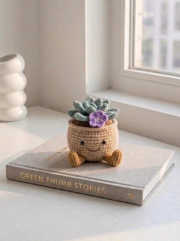 Handmade Gift That Instantly Makes You Smile Succulent Crochet Plant – Handmade Crochet Succulent Pot, Cute Desk Decor, Cheer Up Gift