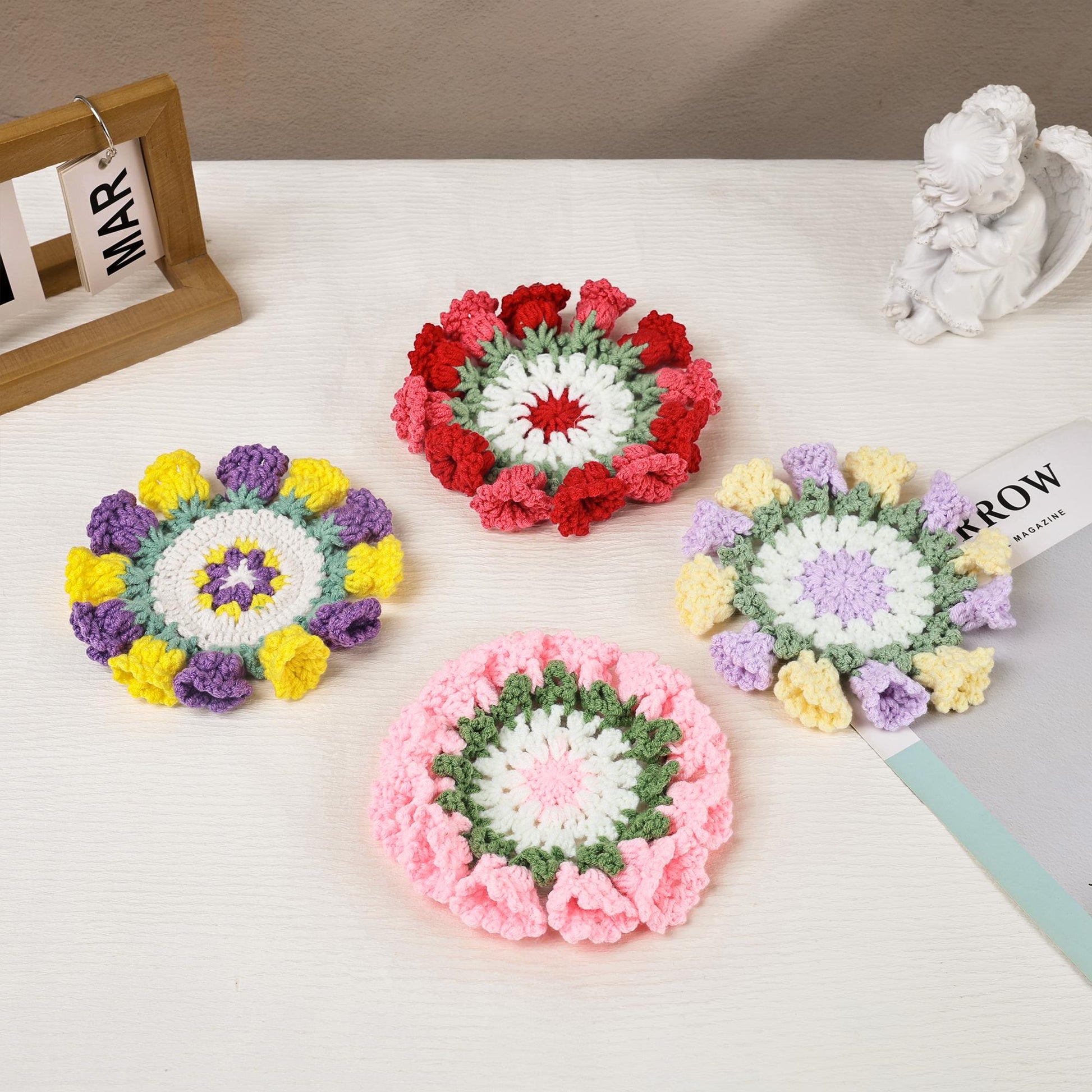 Crochet Flower Coaster, Handmade Floral Coaster Set, Cute Table Decor, Drink Coaster, Gift for Her, Boho Home Decor, Floral Gift for Her