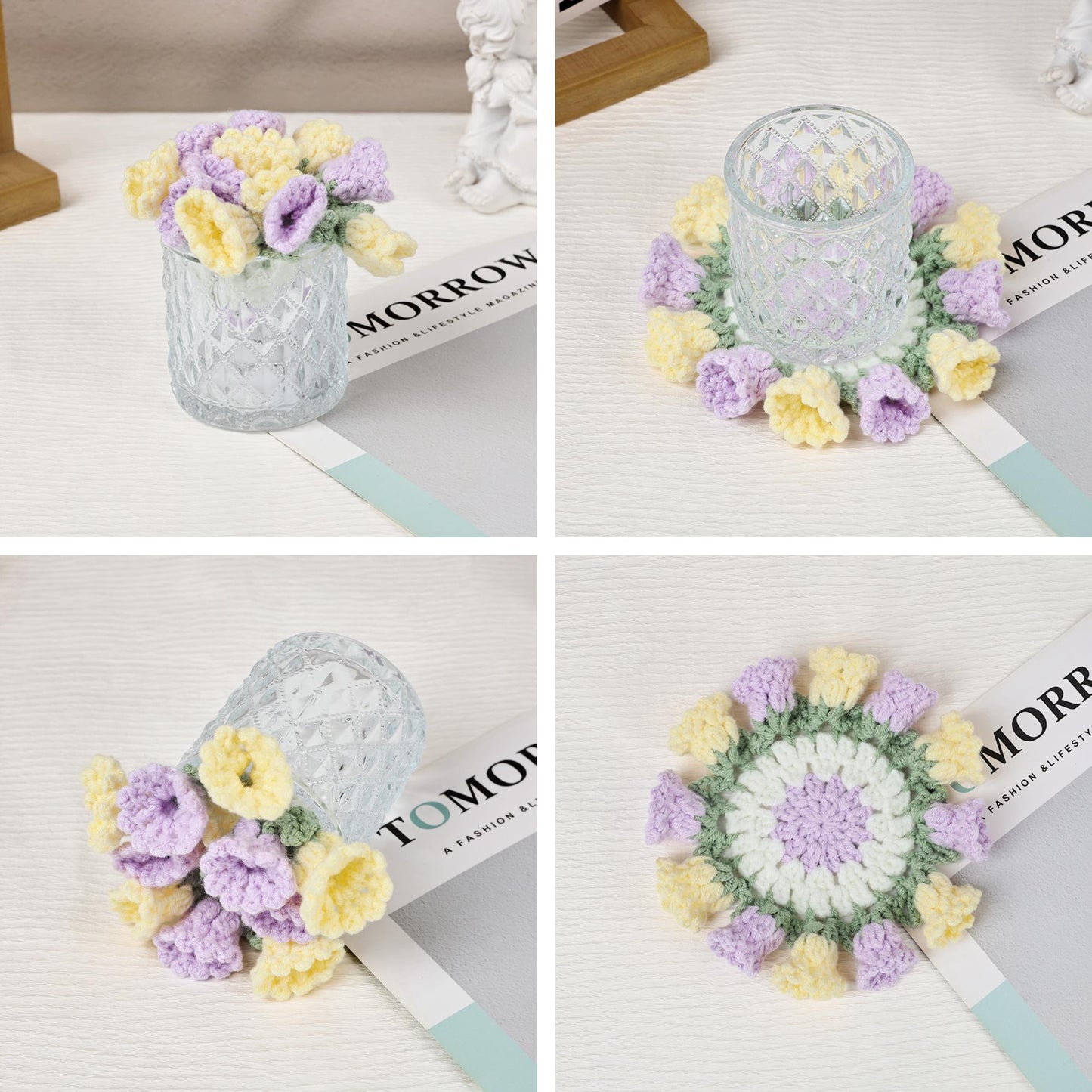 Crochet Flower Coaster, Handmade Floral Coaster Set, Cute Table Decor, Drink Coaster, Gift for Her, Boho Home Decor, Floral Gift for Her