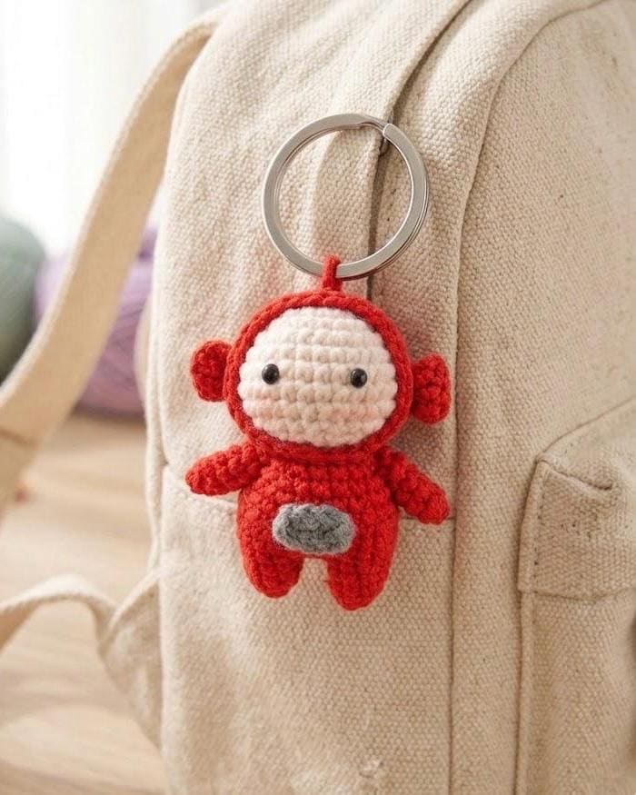 Handmade Crochet Glow Spirit Keychain | Cute Mini Figure Bag Charm | Kawaii Tiny Doll | Funny Cute Gift | Bag Charm Accessory