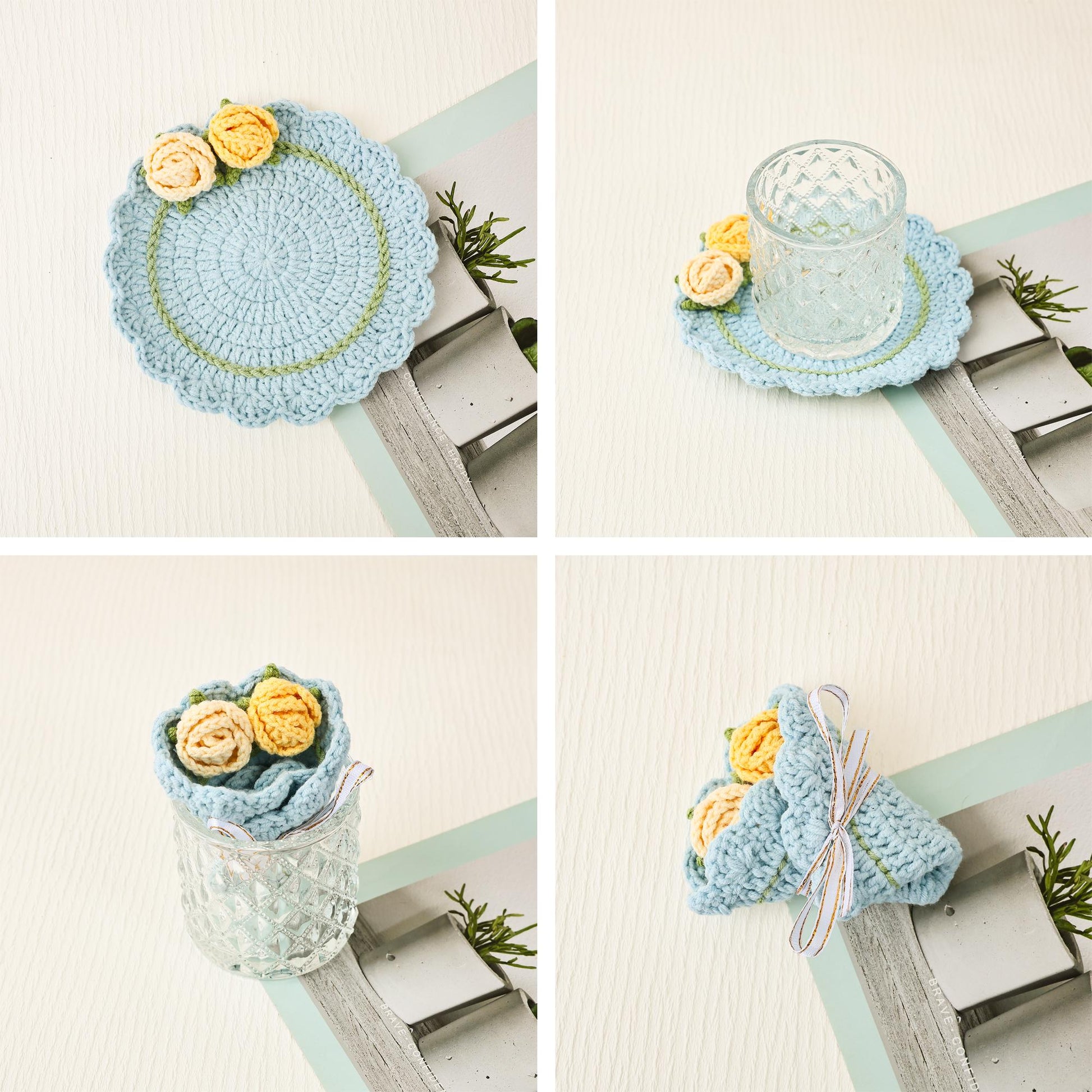 Crochet Flower Coaster, Crochet Foldable Bouquet, Housewarming Coaster Decor, Home Decor, Cute Gift, Floral Gift for Her, Gift For Mom