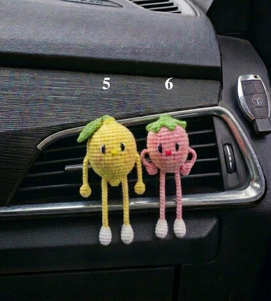 Handmade Crochet Cute Fruit Car Vent Clip | Cute Kawaii Fruit Charm | Strawberry Lemon Avocado | Car Decor Gift for Her | Cute Car Accessory