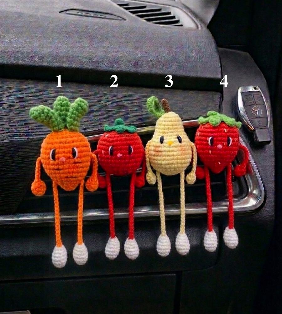 Handmade Crochet Cute Fruit Car Vent Clip | Cute Kawaii Fruit Charm | Strawberry Lemon Avocado | Car Decor Gift for Her | Cute Car Accessory