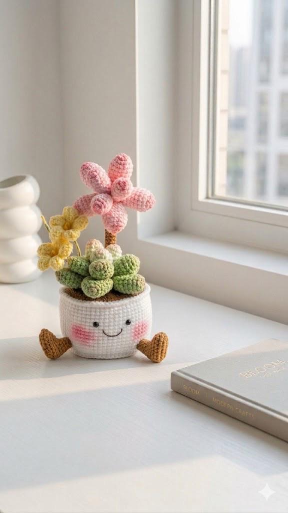 Handmade Crochet Smiling Mostera Leaf Pot | Crochet Succulent Pot Gift | Desk Decor | Gift for Mom | Cute Office Decor | Small Plant Gift