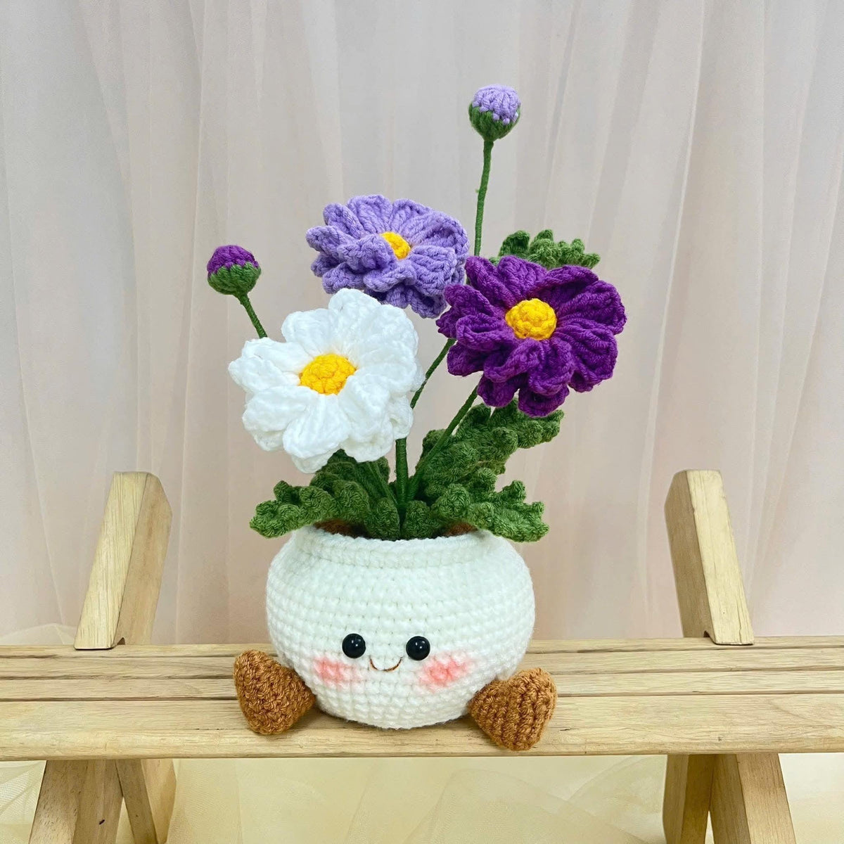 Handmade Crochet Daisy Pot | Smiling Flower Decor | Cute Desk Decor | Gift for Mom | Office Desk Decoration | Happy Mood Gift
