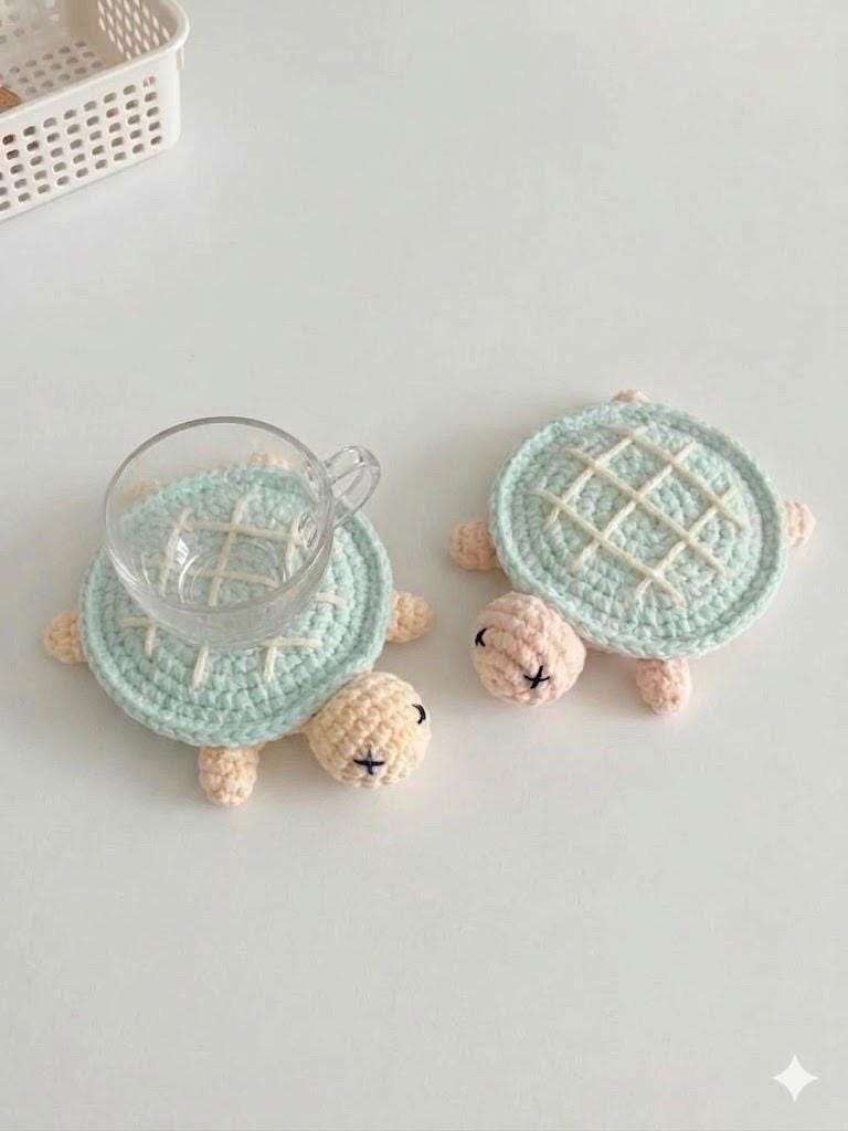 Crochet Turtle Coaster | Handmade Cute Drink Coaster | Flower Fruit Cake Coaster | Kawaii Table Decor | Cute Gift for Her | Cozy Home Decor