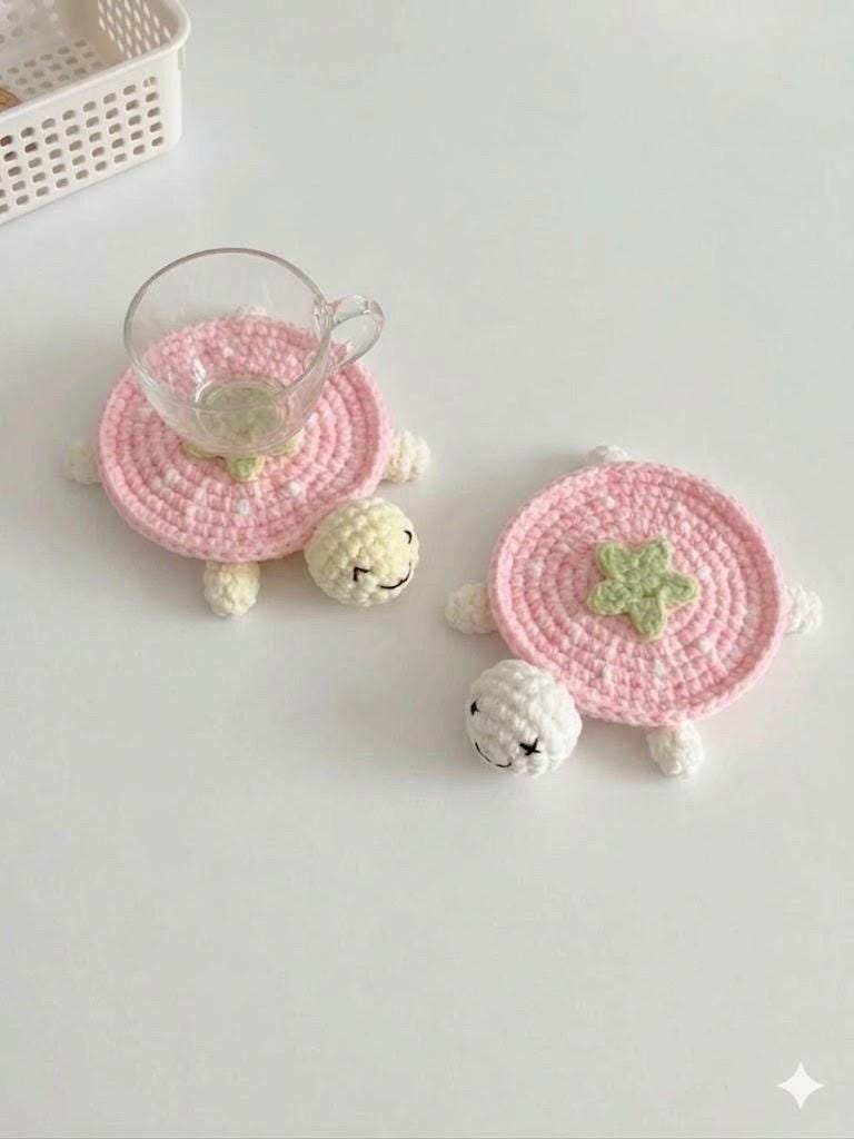 Crochet Turtle Coaster | Handmade Cute Drink Coaster | Flower Fruit Cake Coaster | Kawaii Table Decor | Cute Gift for Her | Cozy Home Decor
