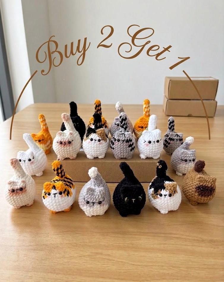 Buy 2 Get 1 Crochet mini cat keychain, Cute Gift for Cat Lovers, Car Keyring, Soft Chubby Kitty Amigurumi, Crochet Cat Stuffed Animal