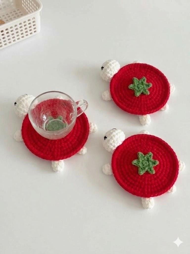 Crochet Turtle Coaster | Handmade Cute Drink Coaster | Flower Fruit Cake Coaster | Kawaii Table Decor | Cute Gift for Her | Cozy Home Decor
