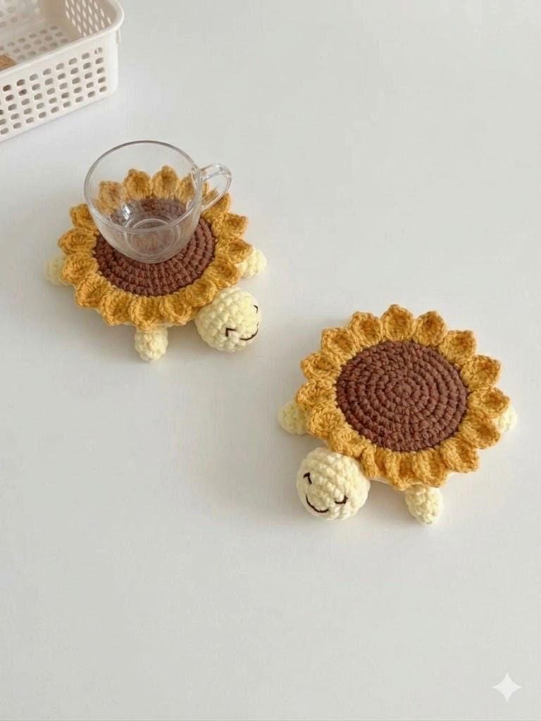 Crochet Turtle Coaster | Handmade Cute Drink Coaster | Flower Fruit Cake Coaster | Kawaii Table Decor | Cute Gift for Her | Cozy Home Decor