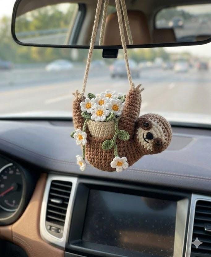 Koala Crochet Car Hanging, Cute Relaxing Car Decor, Amigurumi Koala Plant Holder, Car Mirror Accessory, Handmade Gift for Koala Lovers