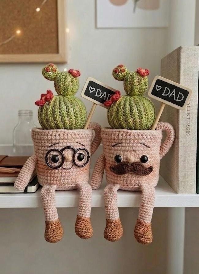 Hardworking Crochet Cactus Pot, Cute Desk Decor, Back to School Gift, Motivational Gift, Fathers Day Gift, Handmade Office Desk Plant