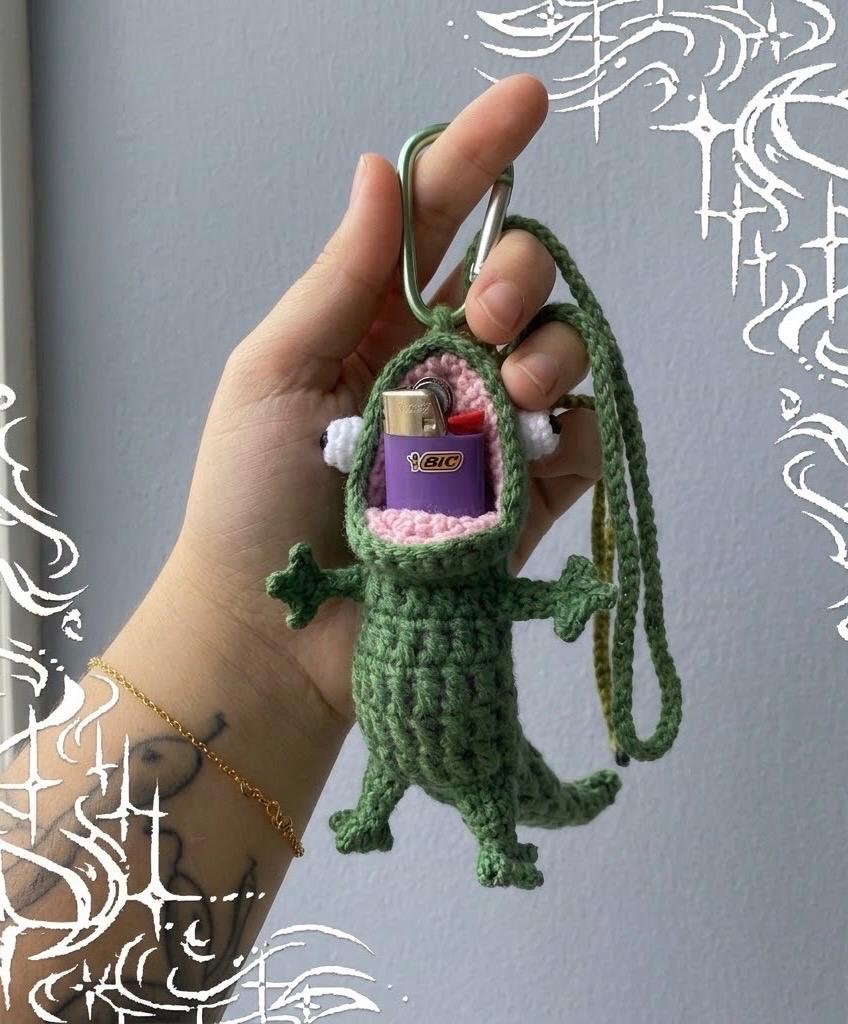 Handmade Lizard Crochet, Funny Crochet Lizard Lighter Holder, Handmade Gecko Case, Crazy Cute Pocket Accessory, Gift for Him, Father’s