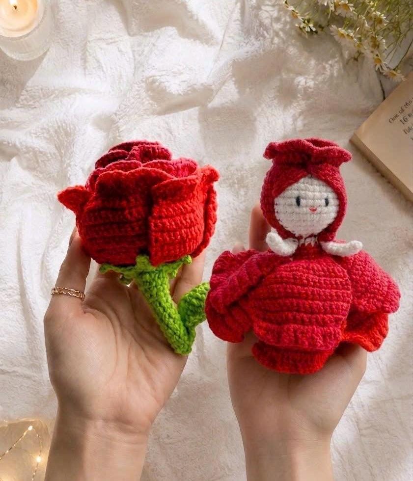 Crochet Rose Doll, Reversible Amigurumi Flower Princess, Valentine's Gift, Mother’ Day Gift, Gift For Her - Mom