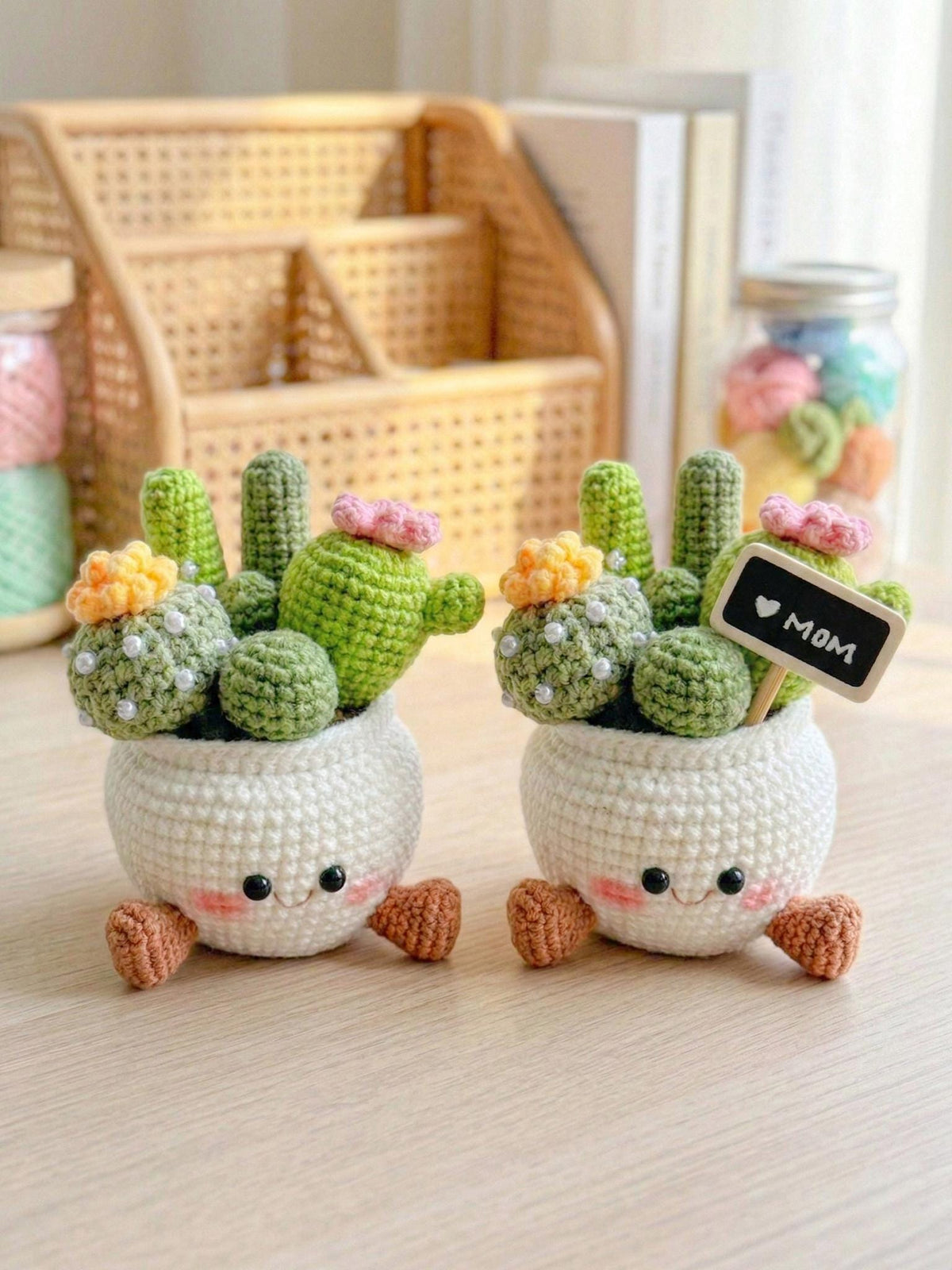 Smiling Cactus Crochet Pot |  Handmade Crochet Cactus | Cute Desk Decor |  Cheer Up & Stress Relief Gift | Gift For Mom | Gift For Her