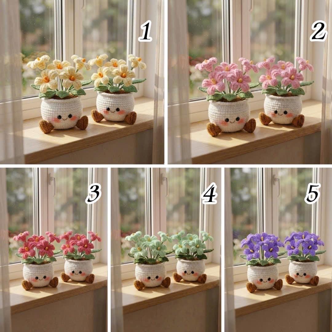 Handmade Crochet Smiling Daisy Flower Pot | Cute Desk - Home Decor | Relaxing Gift for Mom & Girlfriend | Kawaii Flower Gift | Crochet Daisy