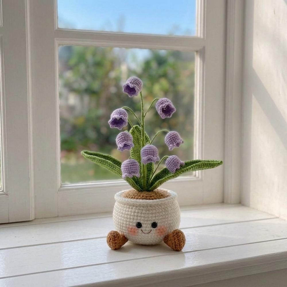 Handmade Crochet Smiling Bell Flower Pot, Cute Desk - Home Decor, Relaxing Gift for Mom & Girlfriend, Kawaii Flower Gift