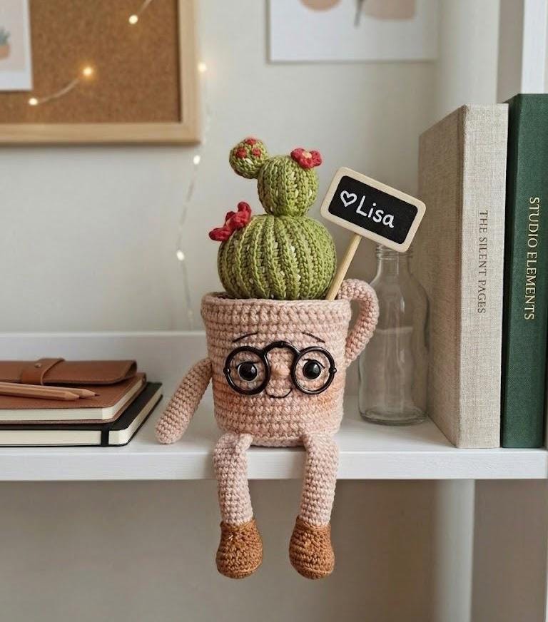 Hardworking Crochet Cactus Pot, Cute Desk Decor, Back to School Gift, Motivational Gift, Fathers Day Gift, Handmade Office Desk Plant