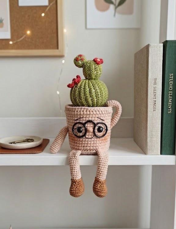 Hardworking Crochet Cactus Pot, Cute Desk Decor, Back to School Gift, Motivational Gift, Fathers Day Gift, Handmade Office Desk Plant