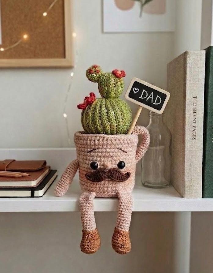 Hardworking Crochet Cactus Pot, Cute Desk Decor, Back to School Gift, Motivational Gift, Fathers Day Gift, Handmade Office Desk Plant