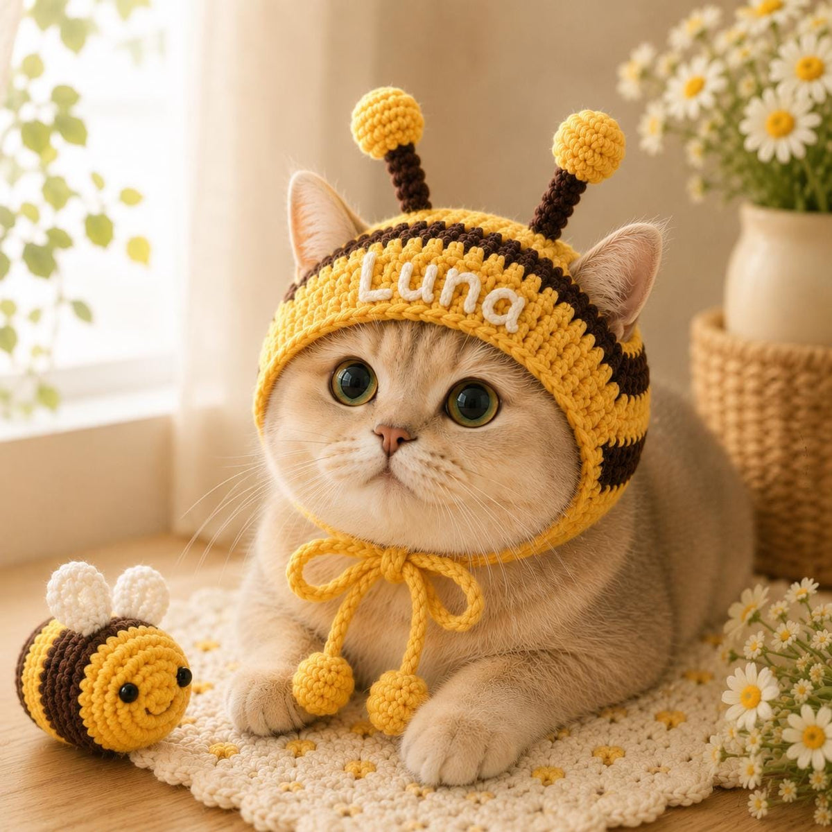 Personalized Crochet Cat Hat, Custom Pet Hat, Handmade Cat Accessory, Cute Pet Costume, Gift for Cat Lover, Custom Name Pet Gift