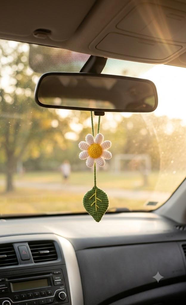 Handmade Crochet Car Charm, Cute Rearview Mirror Hanging, Spring Summer Gift for Women Friend New Car Decor Ornament,Gift for Her