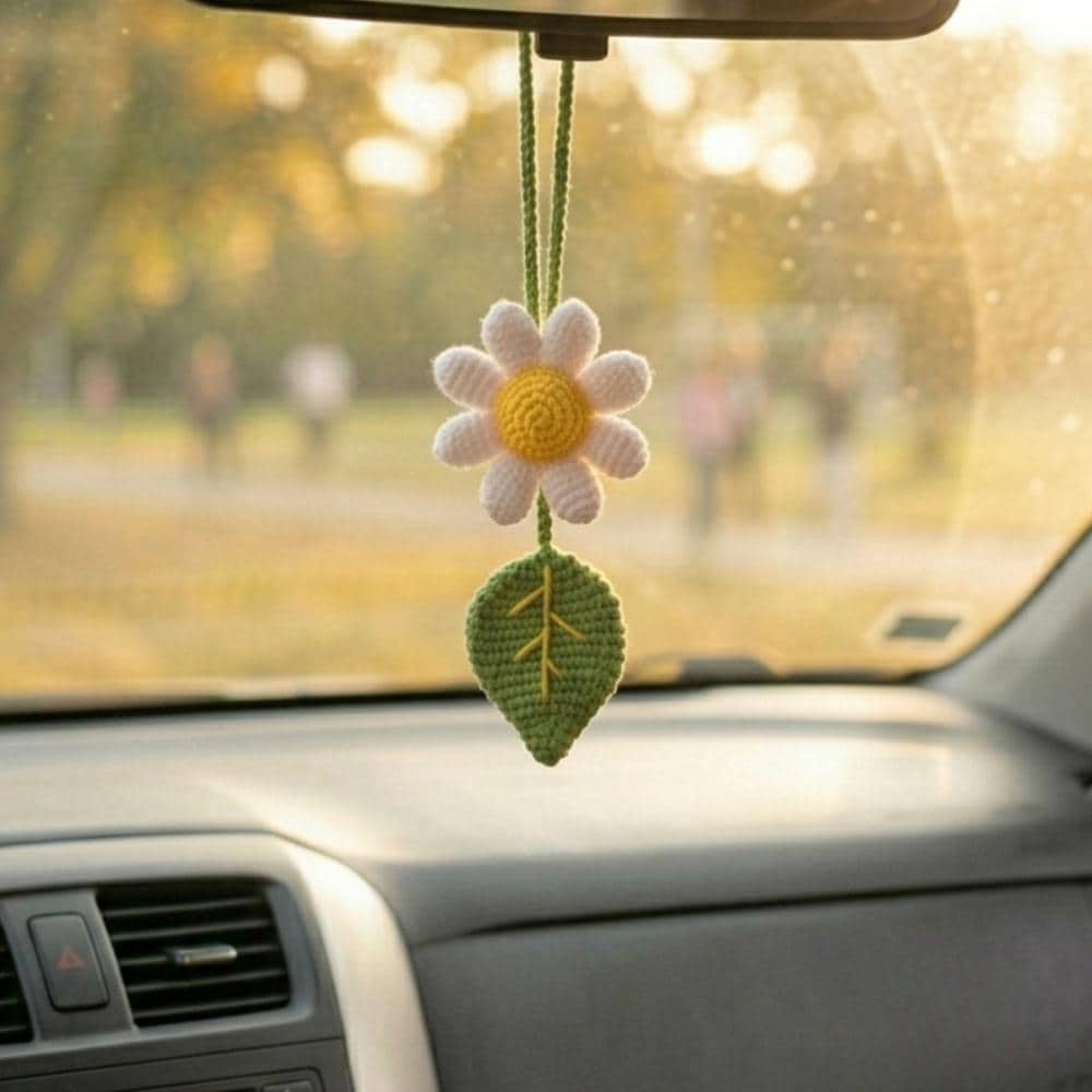 Handmade Crochet Car Charm, Cute Rearview Mirror Hanging, Spring Summer Gift for Women Friend New Car Decor Ornament,Gift for Her