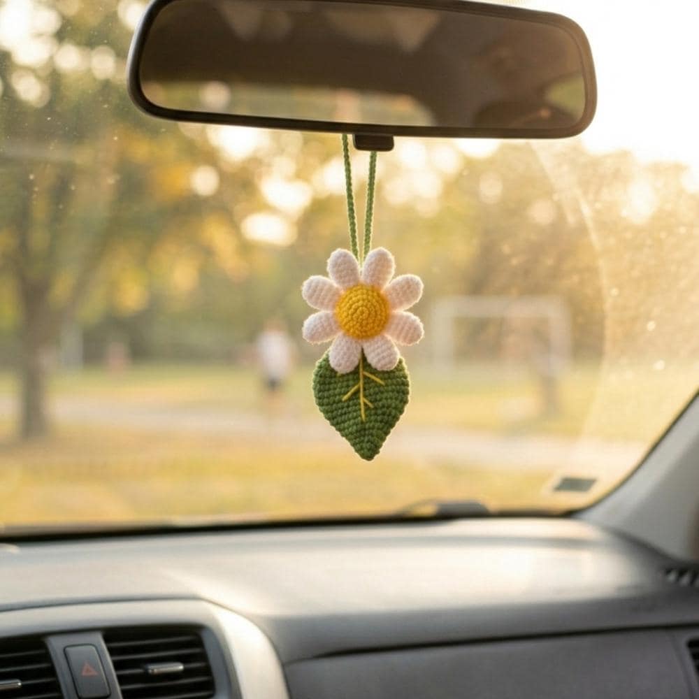 Handmade Crochet Car Charm, Cute Rearview Mirror Hanging, Spring Summer Gift for Women Friend New Car Decor Ornament,Gift for Her