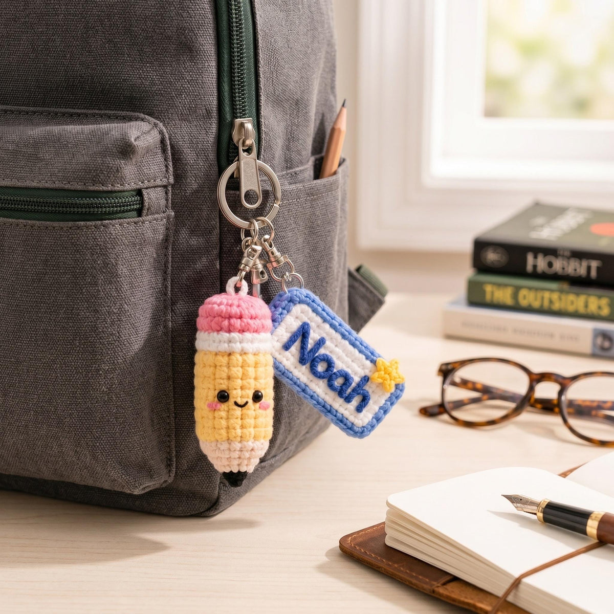 Personalized Pencil Keychain with Name, Student Backpack Charm, Back to School Gift, Personalized School Tag, Teacher Gift,
