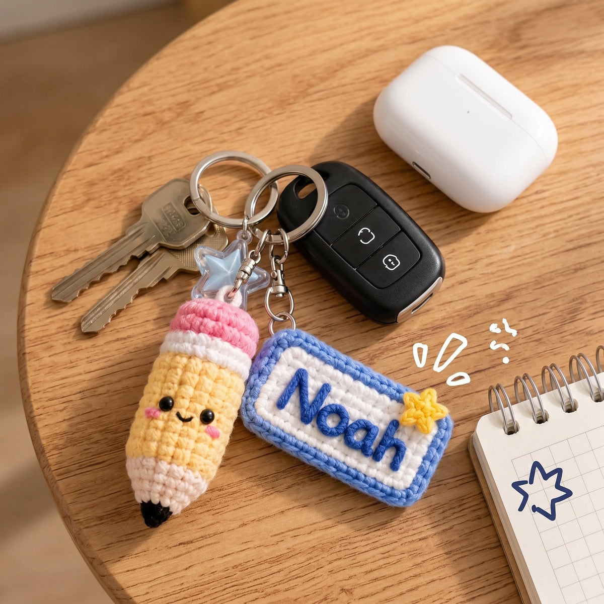Personalized Pencil Keychain with Name, Student Backpack Charm, Back to School Gift, Personalized School Tag, Teacher Gift,