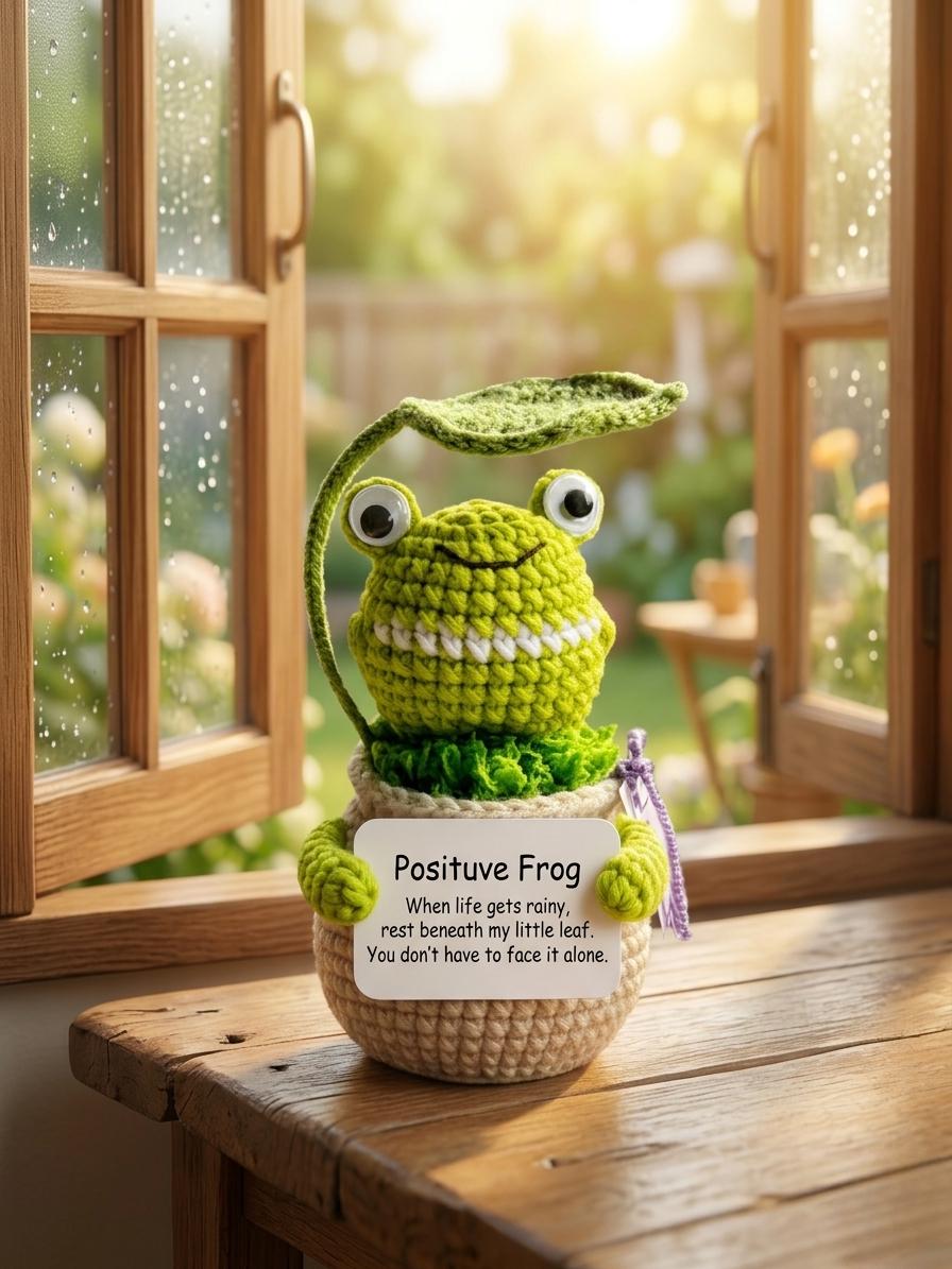 Smiling Frog Crochet Pot, Handmade Positive Gift, Cute Desk Decor, Cheer Up Gift, Birthday Gift for Loved Ones, Gift For Friends