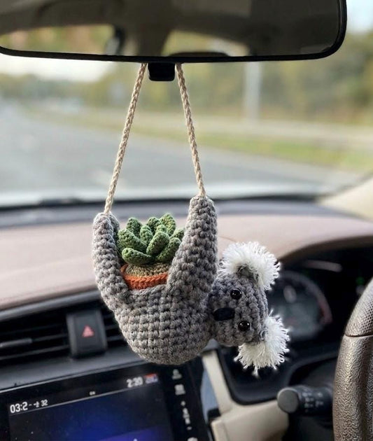 Koala Crochet Car Hanging, Cute Relaxing Car Decor, Amigurumi Koala Plant Holder, Car Mirror Accessory, Handmade Gift for Koala Lovers