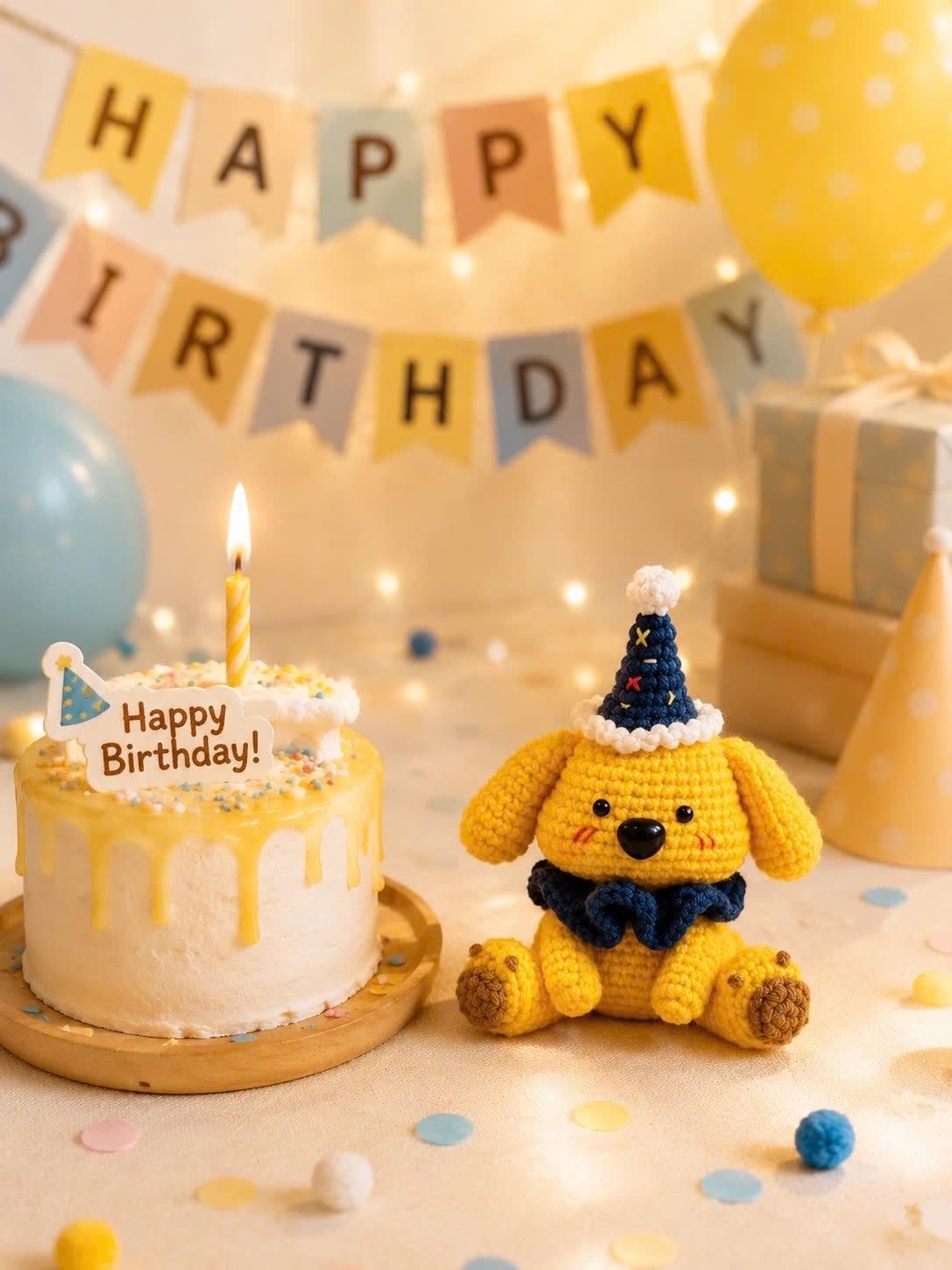 Birthday Animal Crochet Plush, Party Hat Amigurumi, Birthday Gift for Kids, Cute Animal Plush, Nursery Decor, Handmade Birthday Keepsak