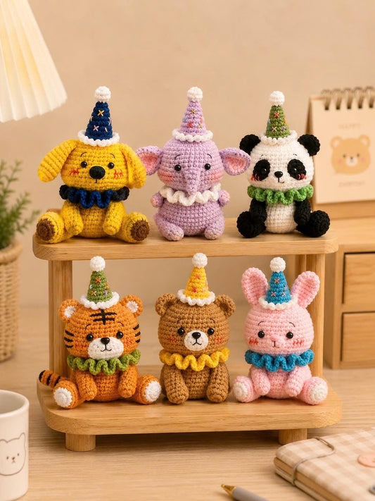 Birthday Animal Crochet Plush, Party Hat Amigurumi, Birthday Gift for Kids, Cute Animal Plush, Nursery Decor, Handmade Birthday Keepsak