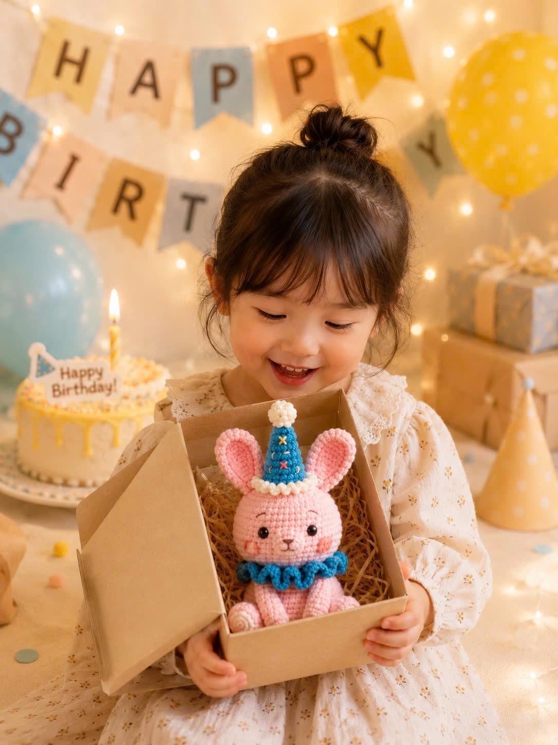 Birthday Animal Crochet Plush, Party Hat Amigurumi, Birthday Gift for Kids, Cute Animal Plush, Nursery Decor, Handmade Birthday Keepsak