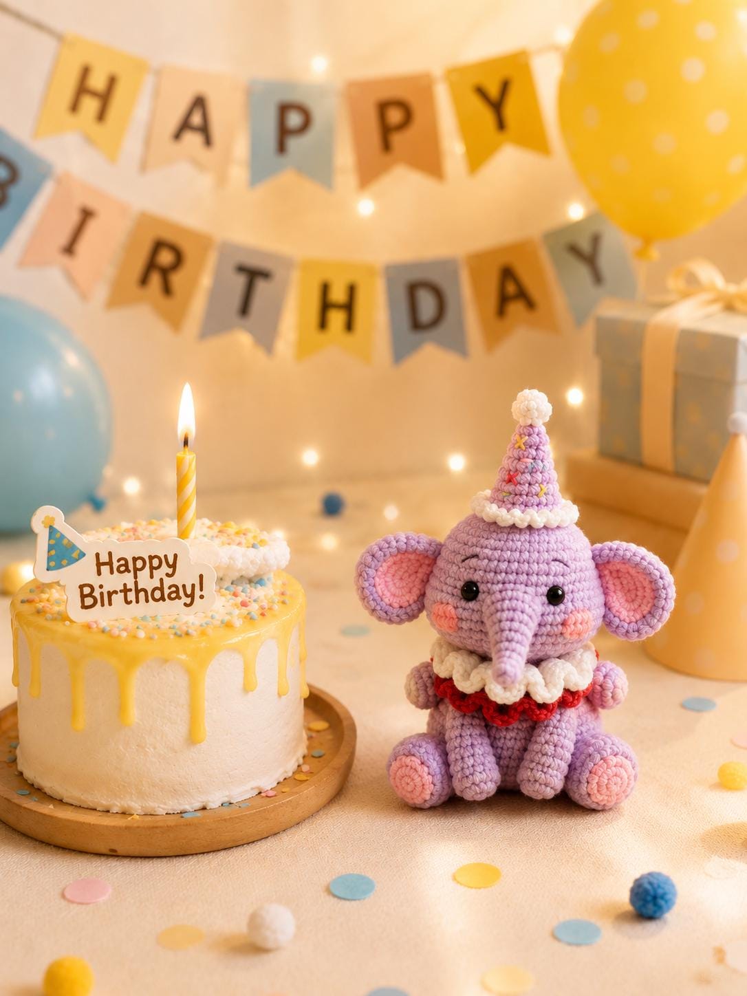 Birthday Animal Crochet Plush, Party Hat Amigurumi, Birthday Gift for Kids, Cute Animal Plush, Nursery Decor, Handmade Birthday Keepsak
