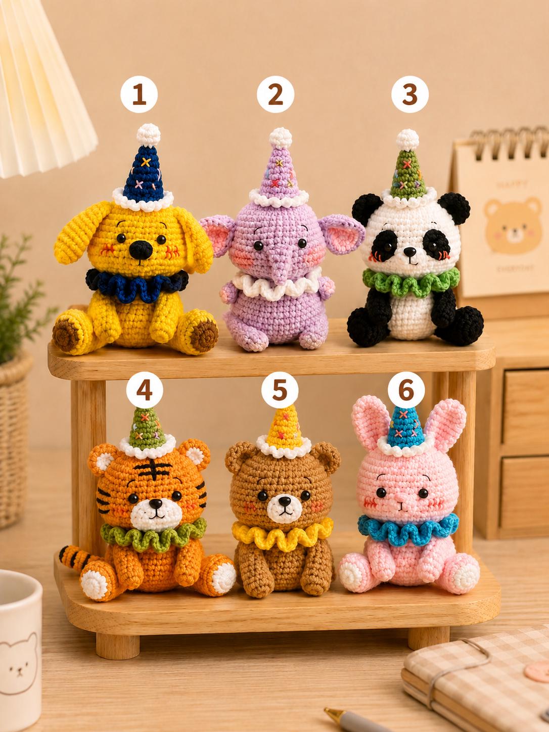 Birthday Animal Crochet Plush, Party Hat Amigurumi, Birthday Gift for Kids, Cute Animal Plush, Nursery Decor, Handmade Birthday Keepsak