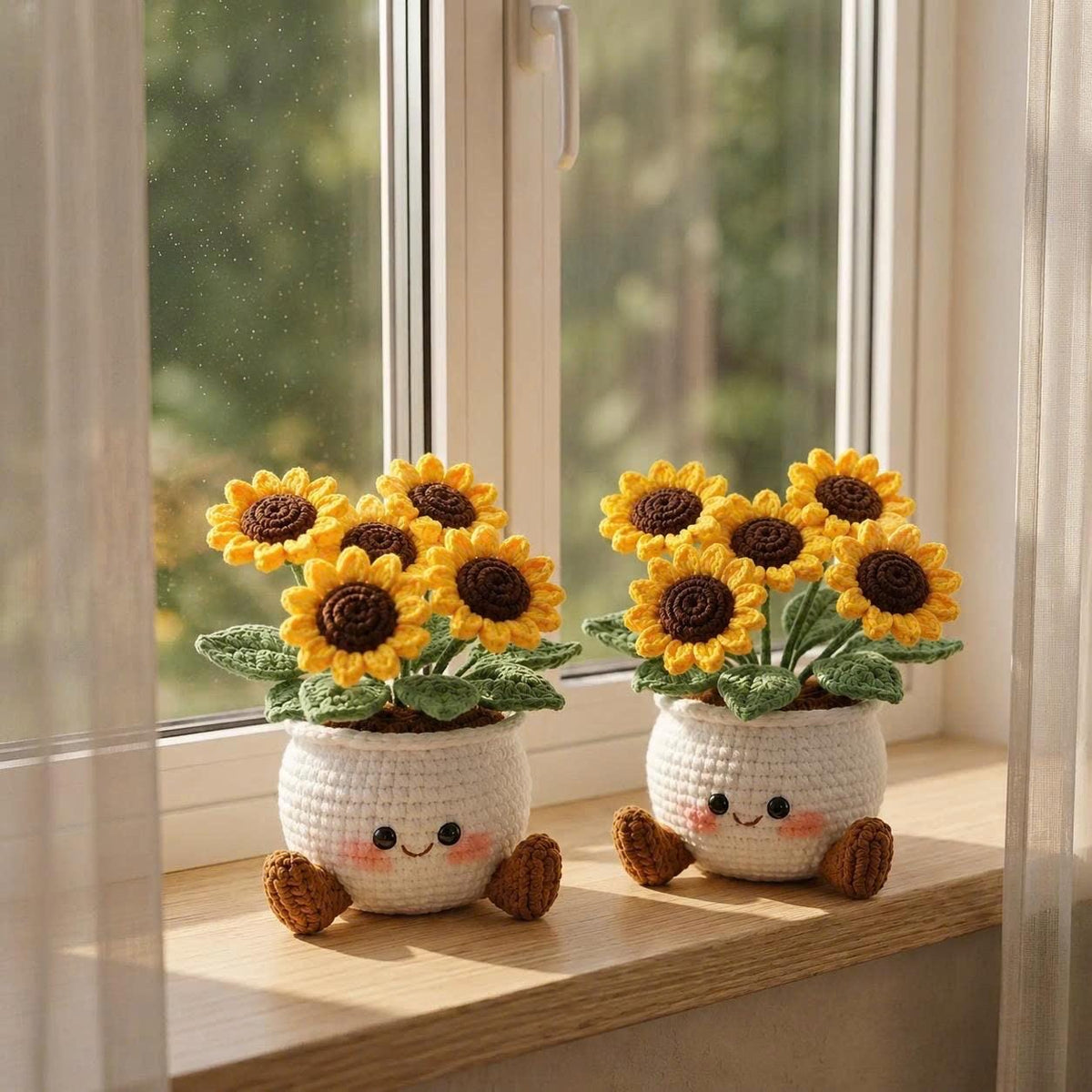 Crochet Flower Pot, Kawaii Desk Accessory, Amigurumi Potted Plant, Everlasting Sunflower, Cute Office Decor, Tulip Plush, Coworker Gift