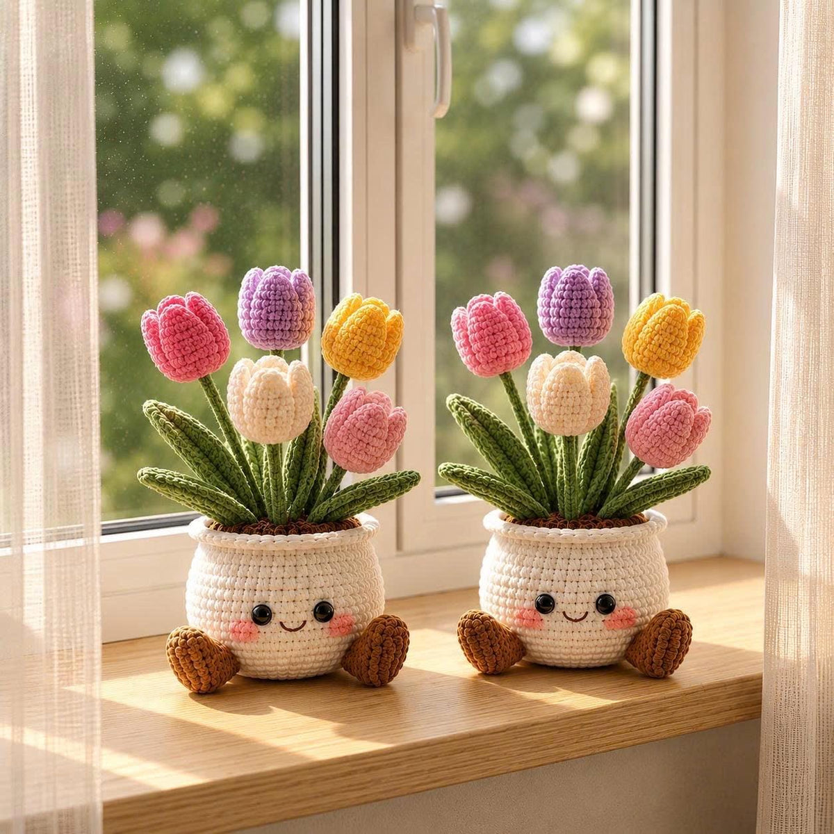Crochet Flower Pot, Kawaii Desk Accessory, Amigurumi Potted Plant, Everlasting Sunflower, Cute Office Decor, Tulip Plush, Coworker Gift