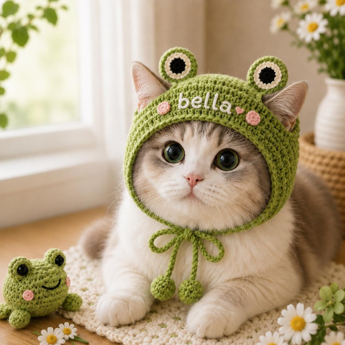 Personalized Crochet Cat Hat, Custom Pet Hat, Handmade Cat Accessory, Cute Pet Costume, Gift for Cat Lover, Custom Name Pet Gift