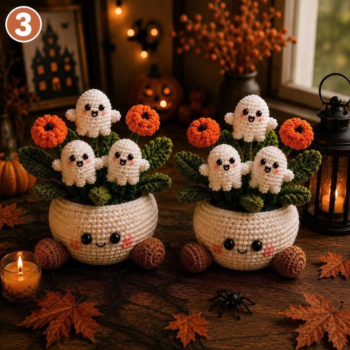 Spooky Crochet Cactus Pot, Halloween Desk Decor, Ghost Cactus Decor, Handmade Halloween Gift, Cute Office Decor, Gothic Home Decor