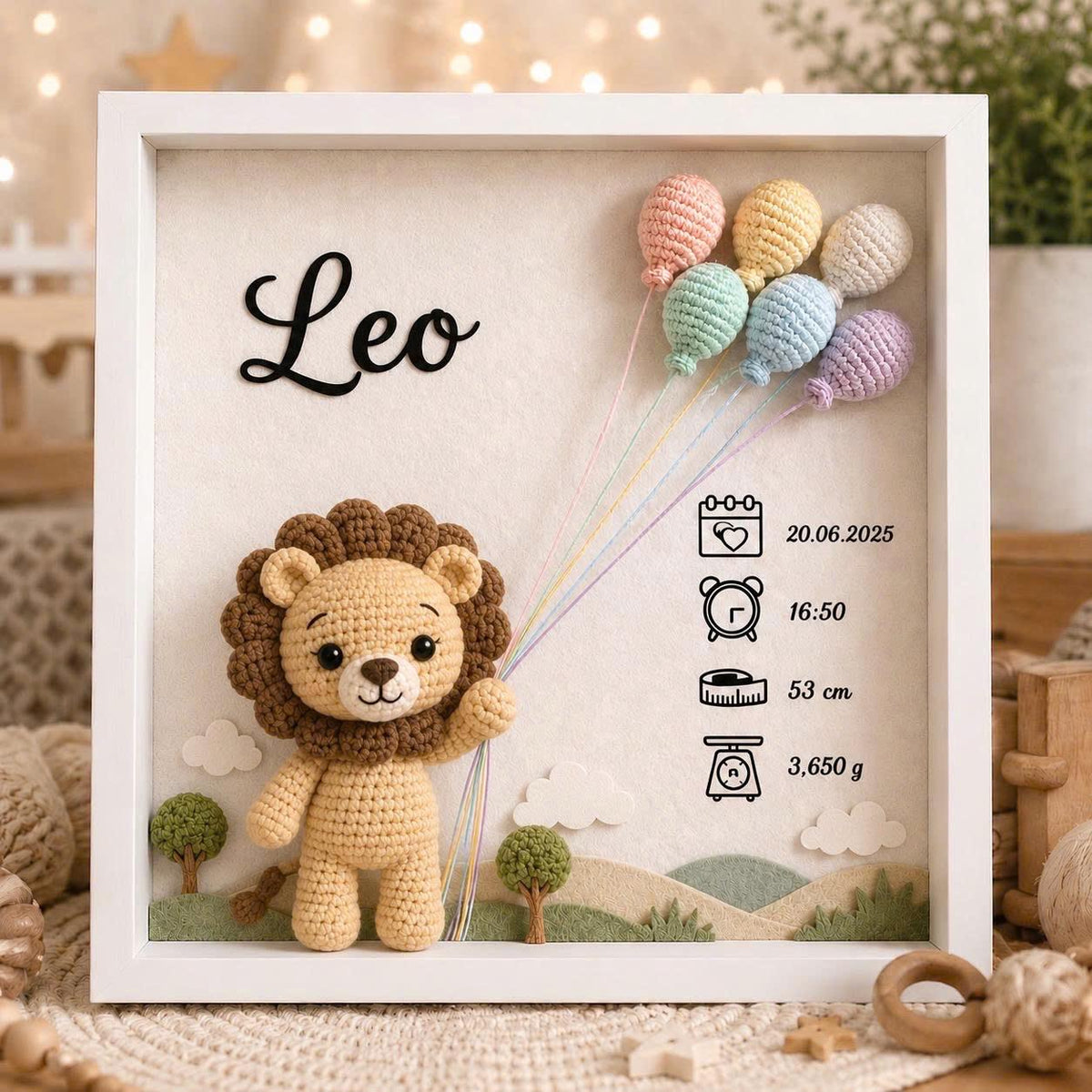 Custom Baby Birth Shadow Box Crochet Doll Personalized Newborn Gift Frame,bCustom Name/Text, BirthDay Gift, NewBorn Giftft, Nursery Decor