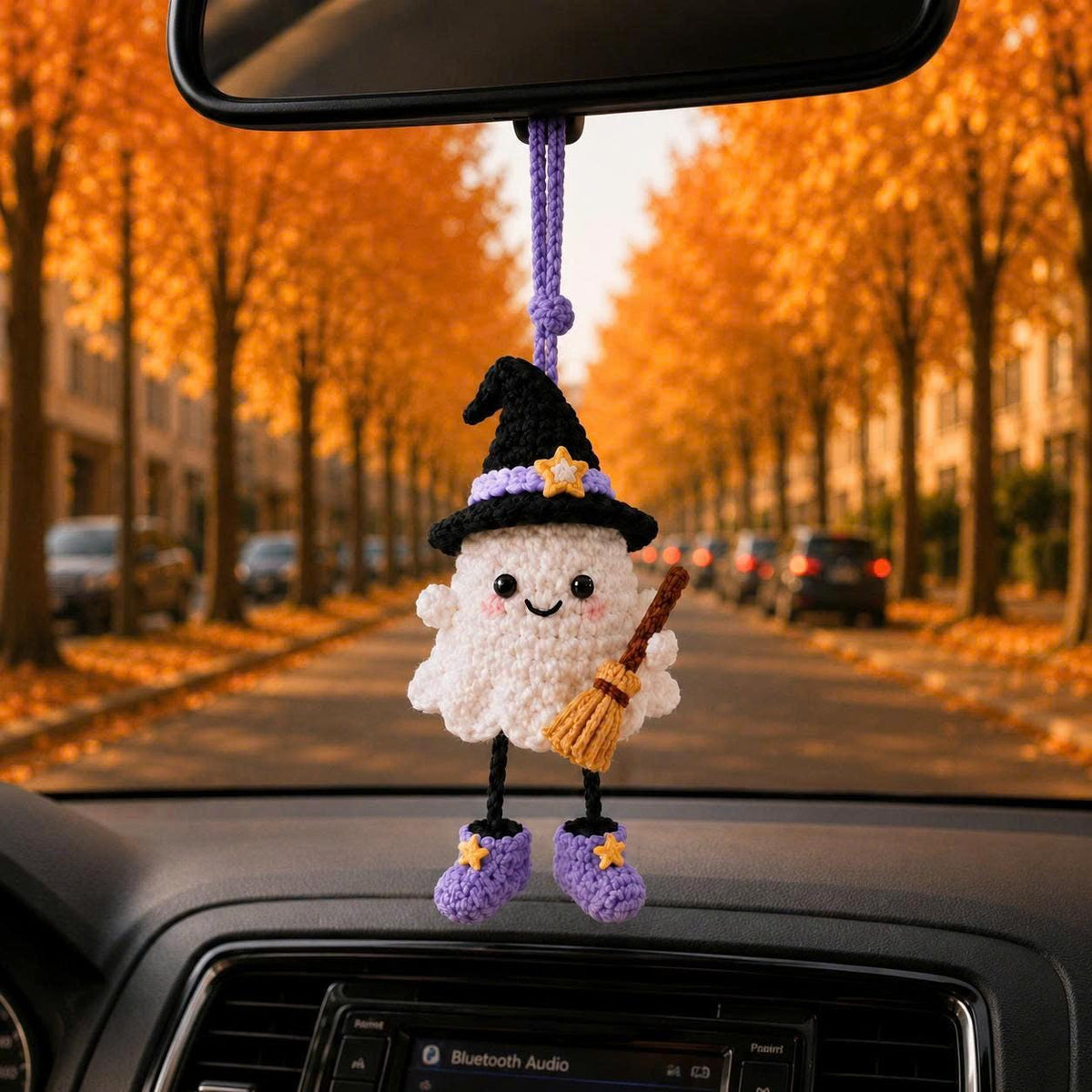 Handmade Crochet Ghost Car Charm, Handmade Halloween Mirror Accessory, Halloween Cute Gift, Cute Spooky Car Decor, Amigurumi Ghost Hanging