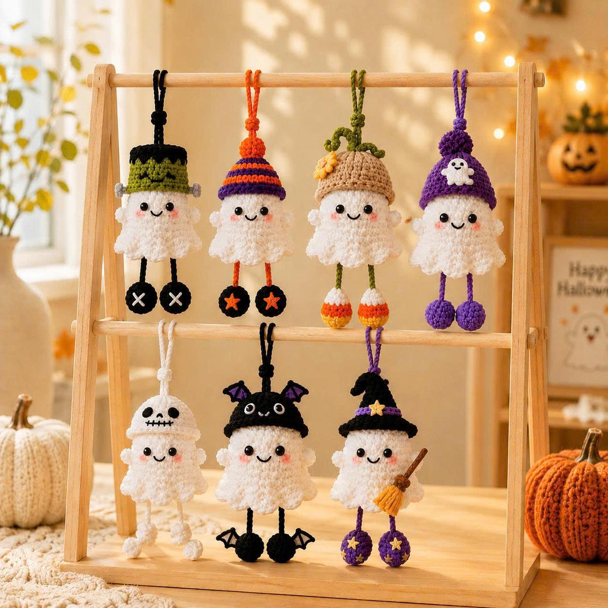 Handmade Crochet Ghost Car Charm, Handmade Halloween Mirror Accessory, Halloween Cute Gift, Cute Spooky Car Decor, Amigurumi Ghost Hanging