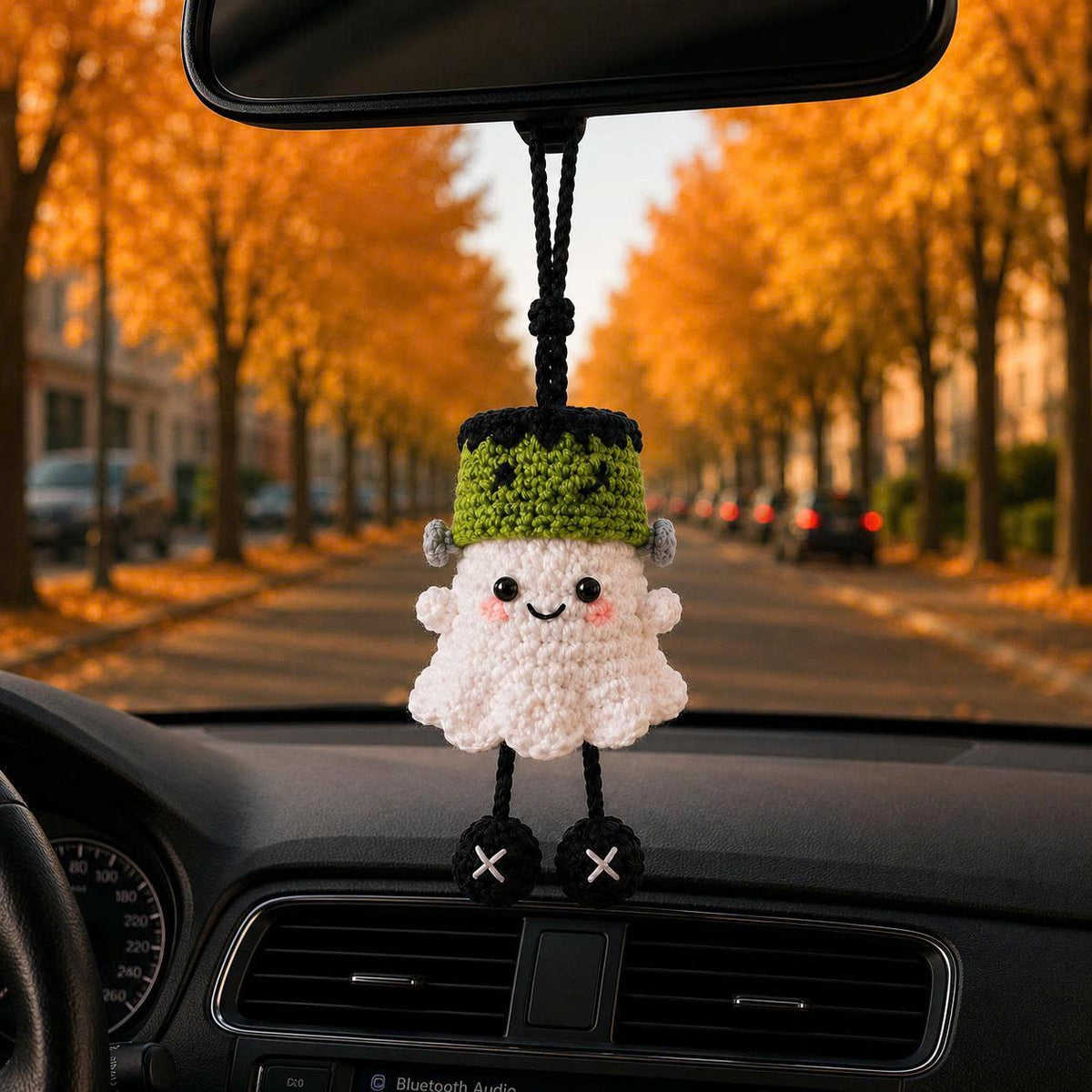 Handmade Crochet Ghost Car Charm, Handmade Halloween Mirror Accessory, Halloween Cute Gift, Cute Spooky Car Decor, Amigurumi Ghost Hanging