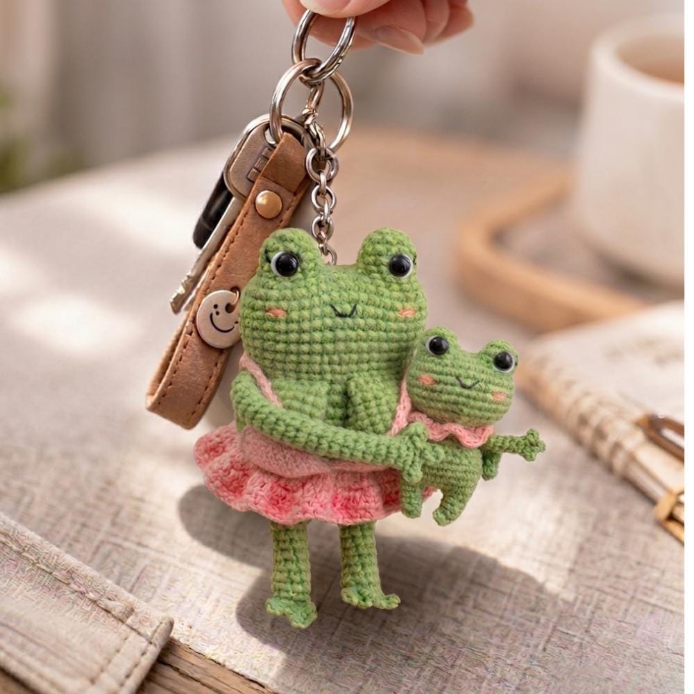 Crochet Mother & Frog Baby Frog Plush, Mother's Day Gift, Handmade Frog Family, Gift for Mom, Cute Family Keepsake, Amigurumi Frog Decor