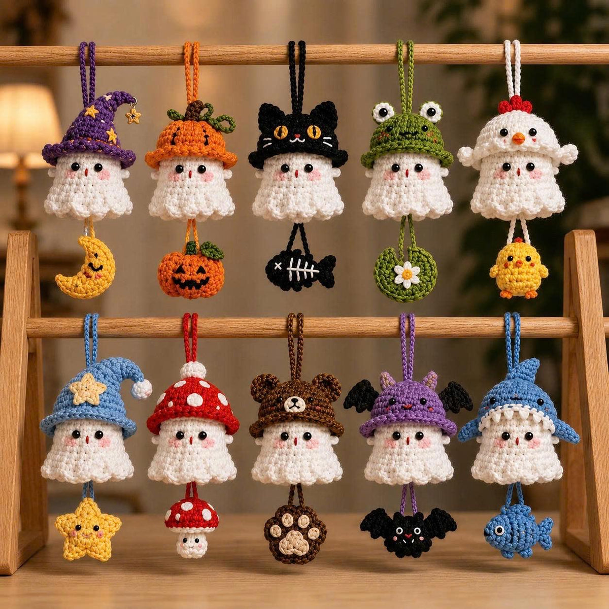 Halloween 2026 Crochet Ghost Car Charm, Handmade Mirror Accessory, Cute Spooky Car Decor, Amigurumi Ghost Hanging, Halloween Cute Gift
