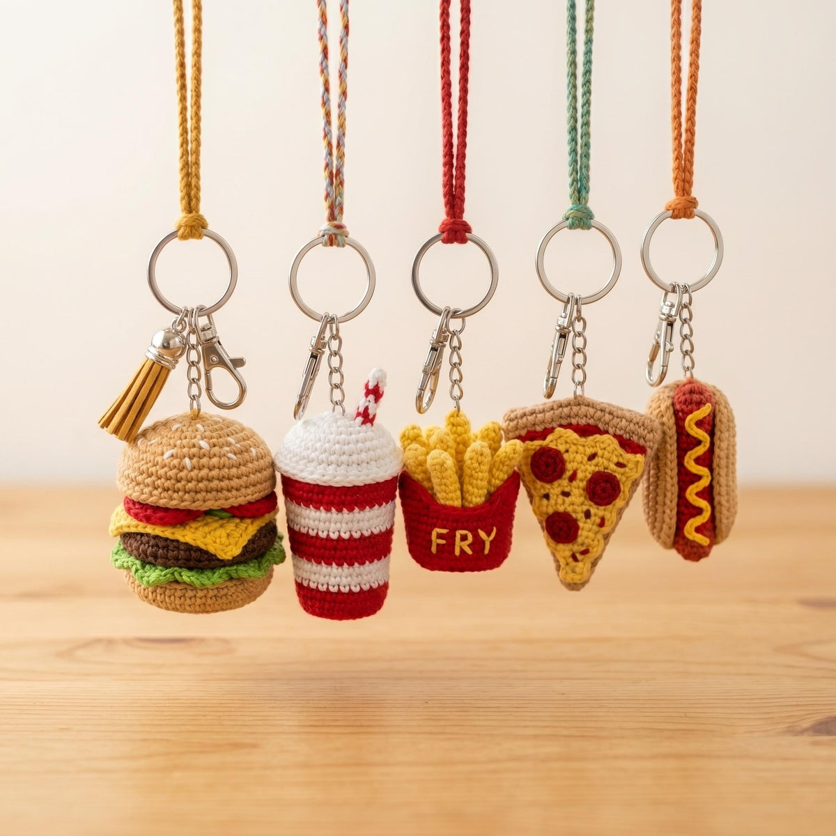 Crochet Fast Food Keychain, Hamburger Pizza Fries Hot Dog Bag Charm, Cute Kawaii Food Keychain, Backpack Charm, Handmade Gift