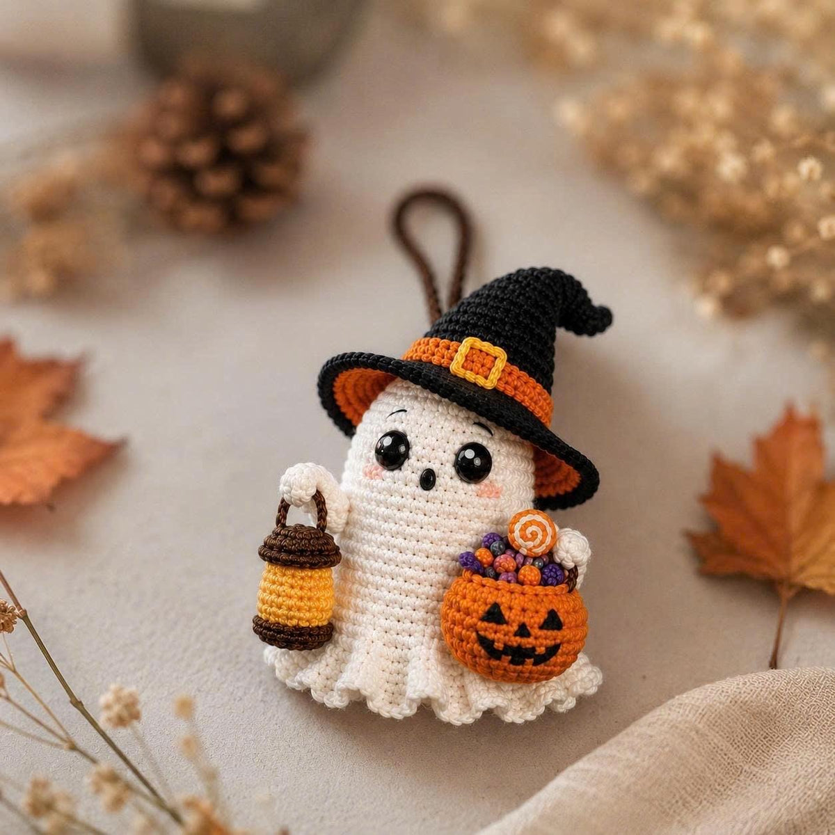 Crochet Ghost Car Charm, Handmade Halloween Mirror Accessory, Cute Spooky Car Decor, Amigurumi Ghost Hanging, Halloween Gift