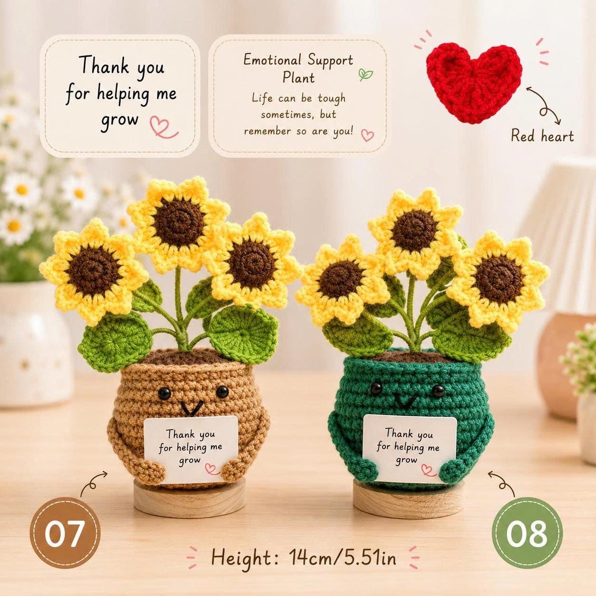 Handmade Crochet Plant, Crochet Daisy/Sunflower/Rose/Tulip, Emotional Support Crochet Flower, Teacher Appreciation Gift, Mother's Day Gift